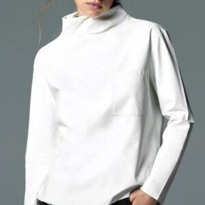 Zara FAUX LEATHER  White Mock Neck TOP Size S
